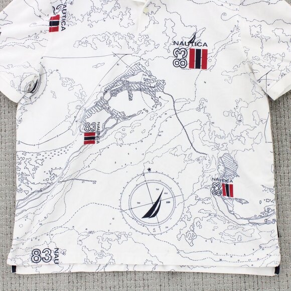 Nautica Navtech Polo Shirt Mens 2XL White Maps All Over Print Exclusive Print - Picture 4 of 9